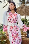 Verano by Tanya_White Cotton, Linen, Voile Collared Floral Print Danna Midi Dress _Online_at_Aza_Fashions