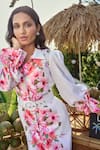 Buy_Verano by Tanya_White Cotton, Linen, Voile Collared Floral Print Danna Midi Dress _Online_at_Aza_Fashions