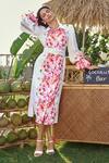 Shop_Verano by Tanya_White Cotton, Linen, Voile Collared Floral Print Danna Midi Dress _at_Aza_Fashions