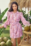 Buy_Verano by Tanya_Lavender Cotton, Linen Embroidery Collared Floral Moana Short Dress _Online_at_Aza_Fashions