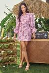 Buy_Verano by Tanya_Lavender Cotton, Linen Embroidery Collared Floral Moana Short Dress _at_Aza_Fashions