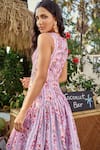Shop_Verano by Tanya_Lavender Cotton, Linen V-neck Floral Print Moana Midi Dress _at_Aza_Fashions