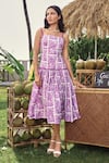 Shop_Verano by Tanya_Purple Cotton, Linen Square Neck Ula Midi Dress _at_Aza_Fashions