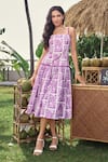 Buy_Verano by Tanya_Purple Cotton, Linen Square Neck Ula Midi Dress _at_Aza_Fashions
