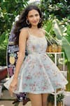 Shop_Verano by Tanya_Multi Color Cotton, Linen Square Neck Floral Print Julia Short Dress _Online_at_Aza_Fashions
