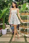 Buy_Verano by Tanya_Multi Color Cotton, Linen Square Neck Floral Print Julia Short Dress _at_Aza_Fashions