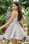 Shop_Verano by Tanya_Multi Color Cotton, Linen Square Neck Floral Print Julia Short Dress _at_Aza_Fashions