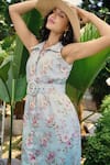 Buy_Verano by Tanya_Green Cotton, Linen Collared Floral Print Julia Midi Dress _Online_at_Aza_Fashions