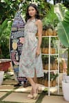 Shop_Verano by Tanya_Green Cotton, Linen Collared Floral Print Julia Midi Dress _Online_at_Aza_Fashions