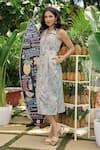 Shop_Verano by Tanya_Green Cotton, Linen Collared Floral Print Julia Midi Dress _at_Aza_Fashions