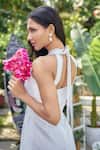 Shop_Verano by Tanya_Off White Cotton, Linen Embroidery Halter Neck Kiana Floral Print Short Dress _at_Aza_Fashions