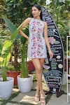 Buy_Verano by Tanya_Off White Cotton, Linen Embroidery Halter Neck Kiana Floral Print Short Dress _at_Aza_Fashions