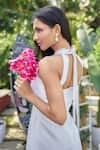 Shop_Verano by Tanya_Off White Cotton, Linen Embroidery Halter Neck Kiana Floral Midi Dress _at_Aza_Fashions