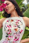 Verano by Tanya_Off White Cotton, Linen Embroidery Halter Neck Kiana Floral Midi Dress _Online_at_Aza_Fashions