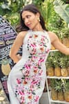Buy_Verano by Tanya_Off White Cotton, Linen Embroidery Halter Neck Kiana Floral Midi Dress _Online_at_Aza_Fashions
