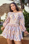 Shop_Verano by Tanya_Multi Color Cotton, Linen Off-shoulder Lana Mini Dress _Online_at_Aza_Fashions