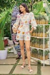 Buy_Verano by Tanya_White Cotton, Linen Collared Floral Print Alani Shirt _at_Aza_Fashions