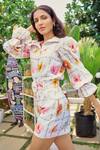 Verano by Tanya_White Cotton, Linen Collared Floral Print Alani Shirt _Online_at_Aza_Fashions