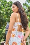 Shop_Verano by Tanya_White Cotton, Linen Beads Square Neck Floral Print Alani Short Dress _at_Aza_Fashions