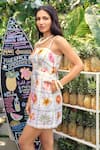 Buy_Verano by Tanya_White Cotton, Linen Beads Square Neck Floral Print Alani Short Dress _Online_at_Aza_Fashions
