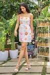 Buy_Verano by Tanya_White Cotton, Linen Beads Square Neck Floral Print Alani Short Dress _at_Aza_Fashions