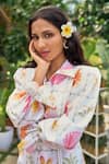 Shop_Verano by Tanya_White Cotton, Linen Tassels Collared Floral Print Midi Dress With Belt _Online_at_Aza_Fashions