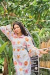 Buy_Verano by Tanya_White Cotton, Linen Tassels Collared Floral Print Midi Dress With Belt 