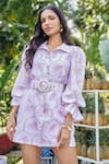 Shop_Verano by Tanya_Lilac Cotton, Linen Collared Maui Mini Dress With Belt _at_Aza_Fashions