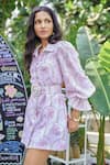 Verano by Tanya_Lilac Cotton, Linen Collared Maui Mini Dress With Belt _Online_at_Aza_Fashions