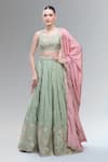 Buy_Samyukta Singhania_Green Satin, Polyester, Chiffon Beads, Sequins, Embroidered Classic Lehenga Set _at_Aza_Fashions