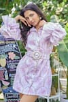 Shop_Verano by Tanya_Lilac Cotton, Linen Collared Maui Mini Dress With Belt _Online_at_Aza_Fashions