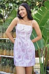 Buy_Verano by Tanya_Lilac Cotton, Linen Beads Square Neck Maui Short Dress _Online_at_Aza_Fashions