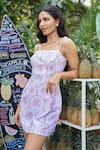Verano by Tanya_Lilac Cotton, Linen Beads Square Neck Maui Short Dress _at_Aza_Fashions