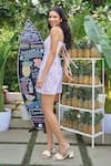 Shop_Verano by Tanya_Lilac Cotton, Linen Beads Square Neck Maui Short Dress _at_Aza_Fashions