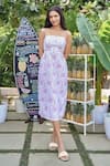 Buy_Verano by Tanya_Lilac Cotton, Linen Beads Square Neck Maui Midi Dress _at_Aza_Fashions