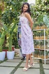 Verano by Tanya_Lilac Cotton, Linen Beads Square Neck Maui Midi Dress _at_Aza_Fashions