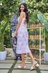 Buy_Verano by Tanya_Lilac Cotton, Linen Beads Square Neck Maui Midi Dress 