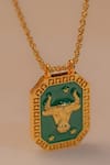 Shop_Zariin_Gold Plated Taurus Zodiac Tablet Necklace _Online_at_Aza_Fashions