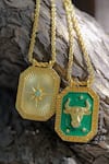 Zariin_Gold Plated Taurus Zodiac Tablet Necklace _at_Aza_Fashions
