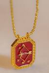 Zariin_Gold Plated Sagittarius Zodiac Tablet Necklace _at_Aza_Fashions