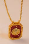 Zariin_Gold Plated Leo Zodiac Tablet Necklace With Peridot _at_Aza_Fashions