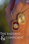 Zariin_Gold Plated Leo Zodiac Tablet Necklace With Peridot _Online