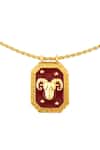 Zariin_Gold Plated Aries Zodiac Tablet Necklace With Clear Quartz _Online_at_Aza_Fashions