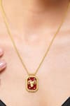 Zariin_Gold Plated Aries Zodiac Tablet Necklace With Clear Quartz _at_Aza_Fashions