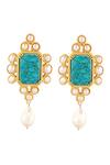 Shop_Zariin_Gold Plated Pearls, Stones Santorini Chase Danglers _at_Aza_Fashions
