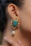 Buy_Zariin_Gold Plated Pearls, Stones Santorini Chase Danglers _at_Aza_Fashions