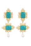 Shop_Zariin_Gold Plated Stones, Pearls Travel Blues Statement Earrings _at_Aza_Fashions