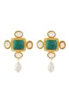 Shop_Zariin_Gold Plated Stones, Pearls Cruise Therapy Earrings _at_Aza_Fashions