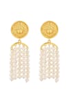 Shop_Zariin_Gold Plated Pearls Grit And Grace Danglers _at_Aza_Fashions