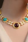 Buy_Zariin_Gold Plated Choker Necklace With Turquoise And Pearl _at_Aza_Fashions